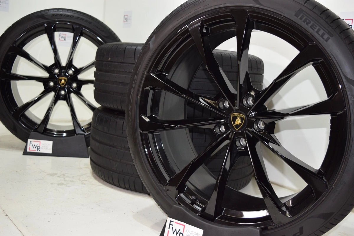23" LAMBORGHINI URUS Factory OEM AUTHENTIC BLACK WHEELS and Tires RIMS